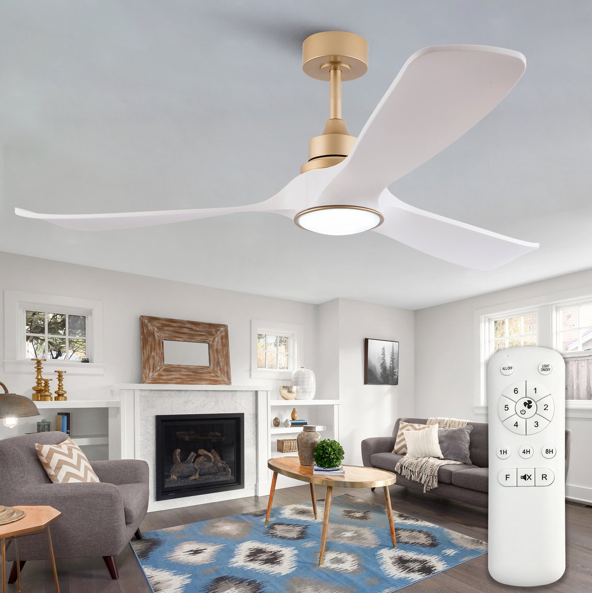 Plafondventilator Met Licht 52 Inch Met Afstandsbediening Omkeerbare Gelijkstroommotor 3 Abs Bladen Wit Goud Voor Slaapkamer Woonkamer En Terras