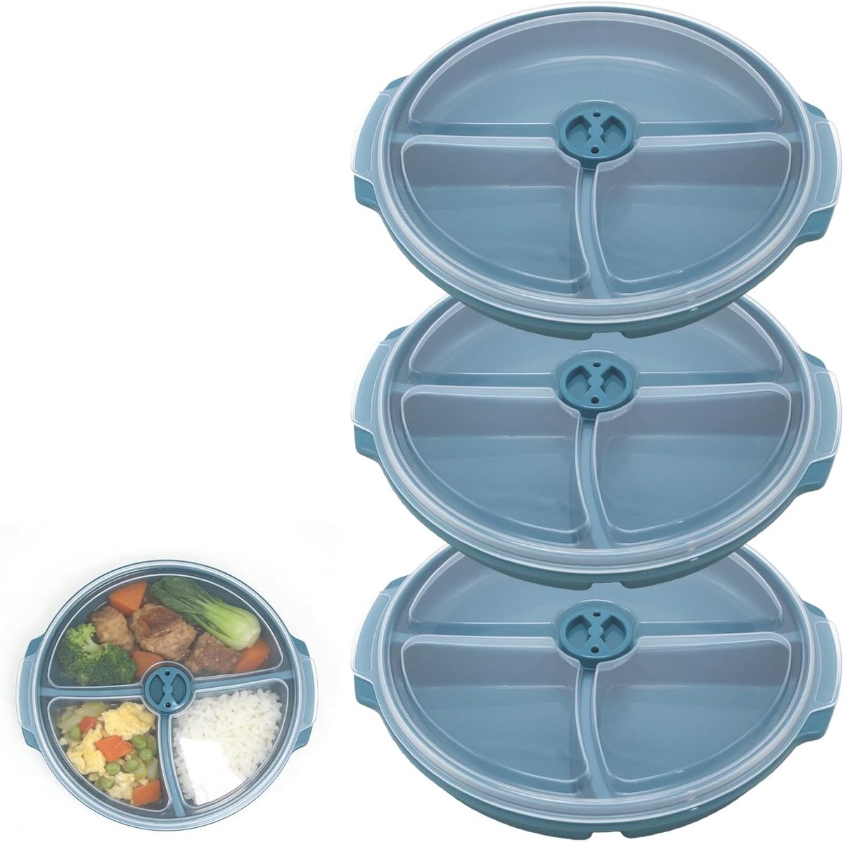 SnelShoppen - Magnetronborden 25 cm, 3 stuks, BPA-vrij magnetronservies met deksel en 3-vakverdeling, herbruikbare vershouddozen voor verwarmen en inv