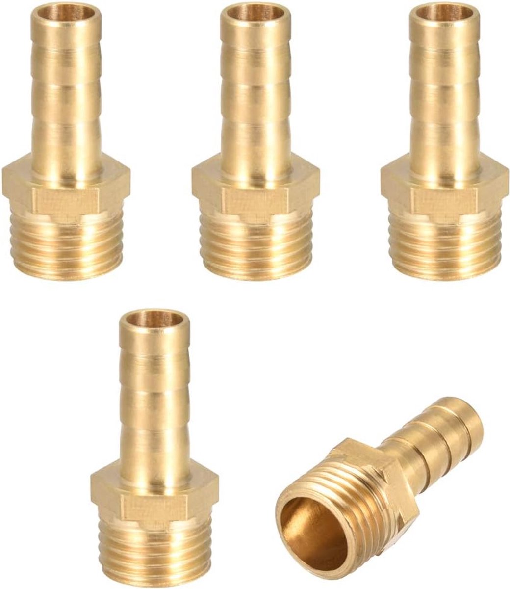 SnelShoppen - Brass Barb Hose Connection Adapter 8mm x 1/4 inch G Male - 5 stuks - Tuin, Camping, Waterleiding, Corrosiebestendig, Hoog Temperatuur, K