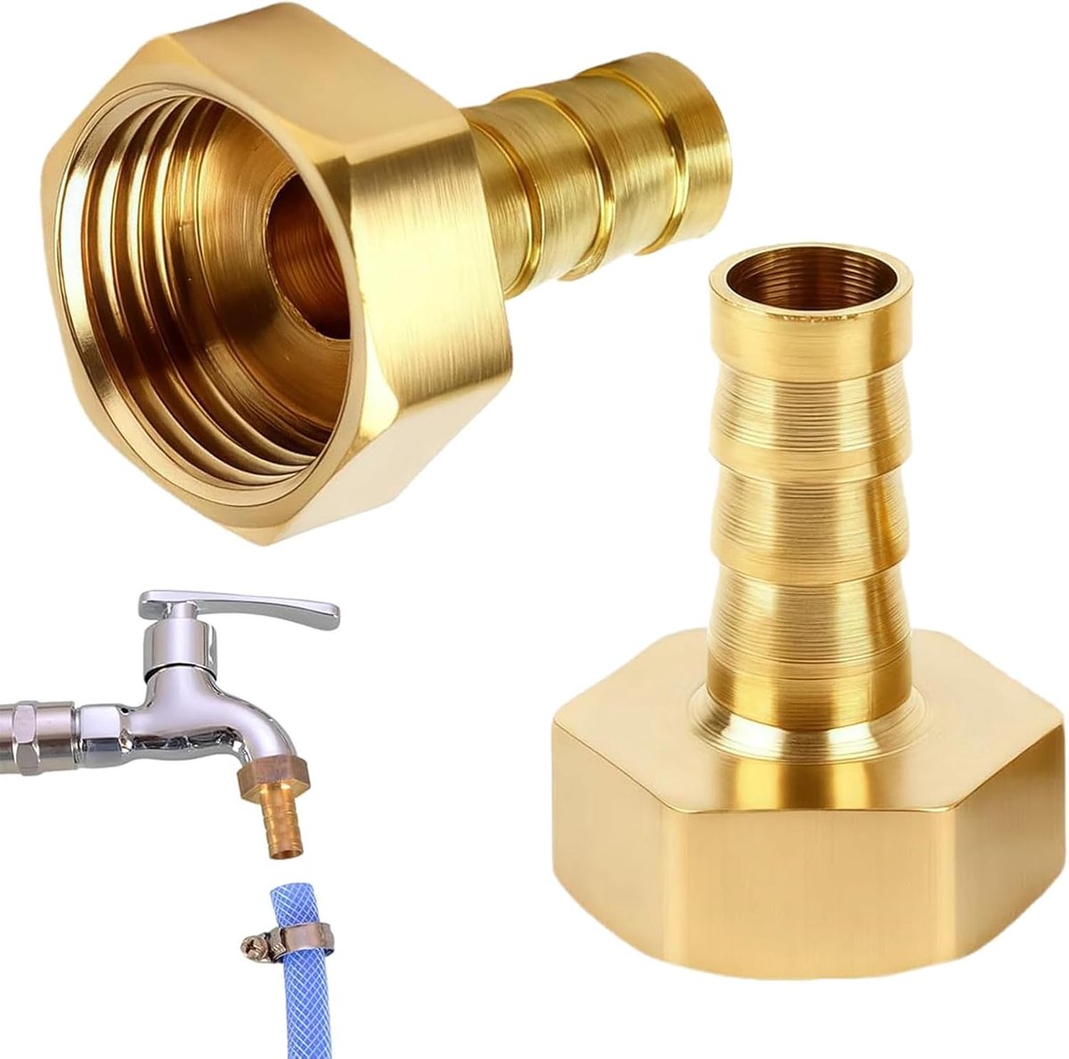 SnelShoppen - Pack van 2 Messing Tuinslang Kranen 1/2 Inch, 1/2 Inch Slangkoppeling met Vrouwelijke Draad, Robuuste Waterverbinding voor Tuin, Sanitai