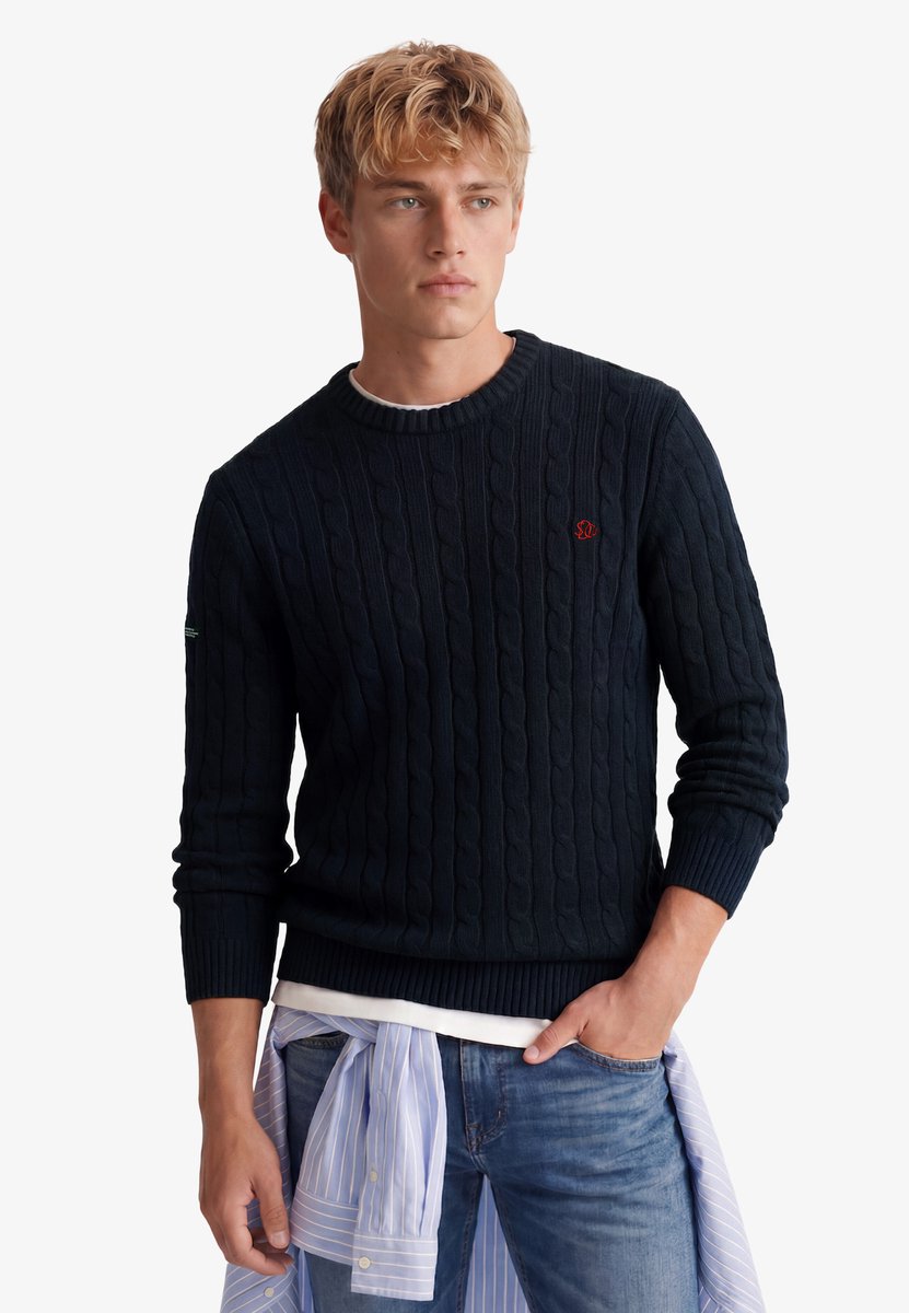 Superdry - Katoenen Kabelgebreide Crew Trui - Heren - Sweaters