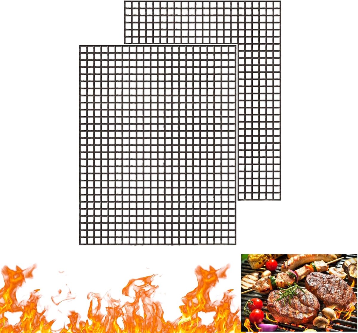 SnelShoppen - 2 Stuks Grill Matten 40x30cm - Herbruikbare Non-Stick BBQ Grill Matten voor Gas, Houtskool, Elektrische Grill en Airfryer - Veilig en Ge