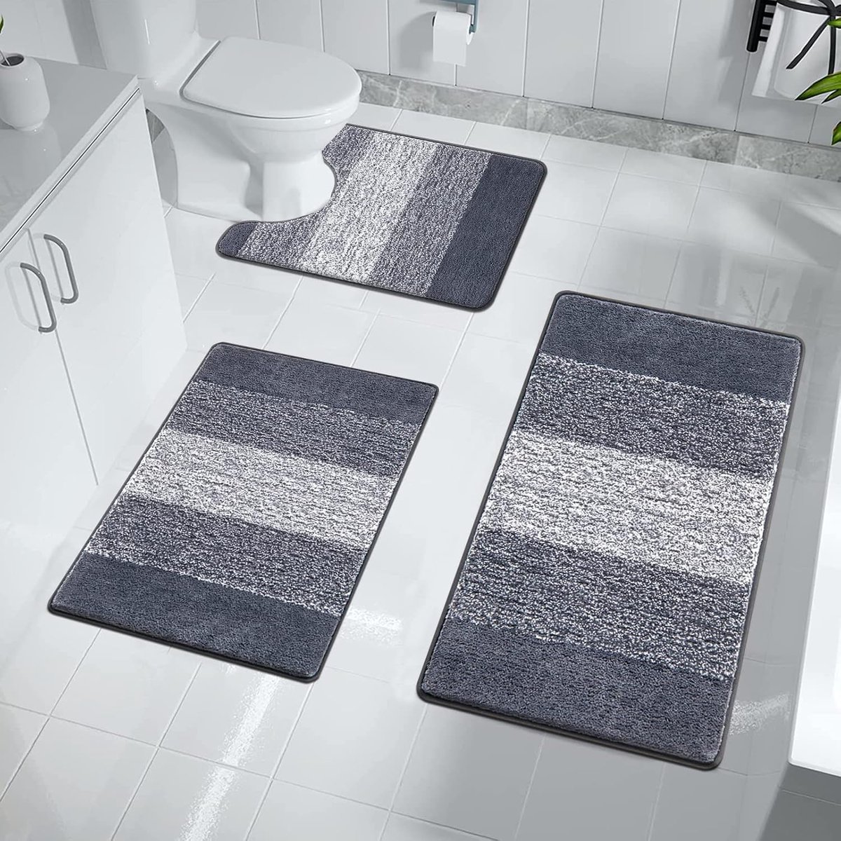 SnelShoppen - 3-delige Badmat Set - Antislip Wasbare Badkamer Matten en Pedestal Mat voor Toilet - Zacht Waterabsorberend Bad- en Toiletkleed - Donker
