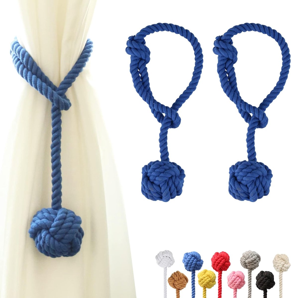 SnelShoppen - 2 Stuks Gordijn Touwen Gordijnhouders met Grote Geweven Bal Buiten Gordijn Touw Katoen Handgeweven Gordijn Ties Decoratieve Ties voor Go