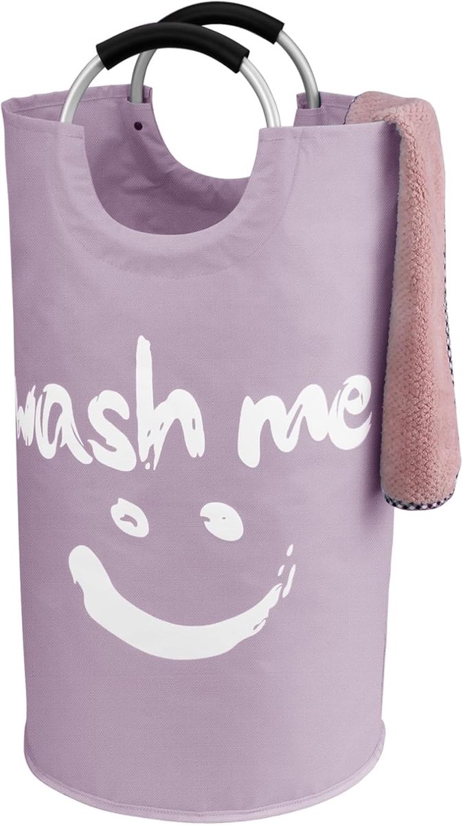 SnelShoppen - 95L Vouwbare Wasmand Waston - Decoratieve Wasbak met Handvatten en Smiley Gezicht - Ideaal voor Badkamer, Slaapkamer, en Woonkamer - Paa