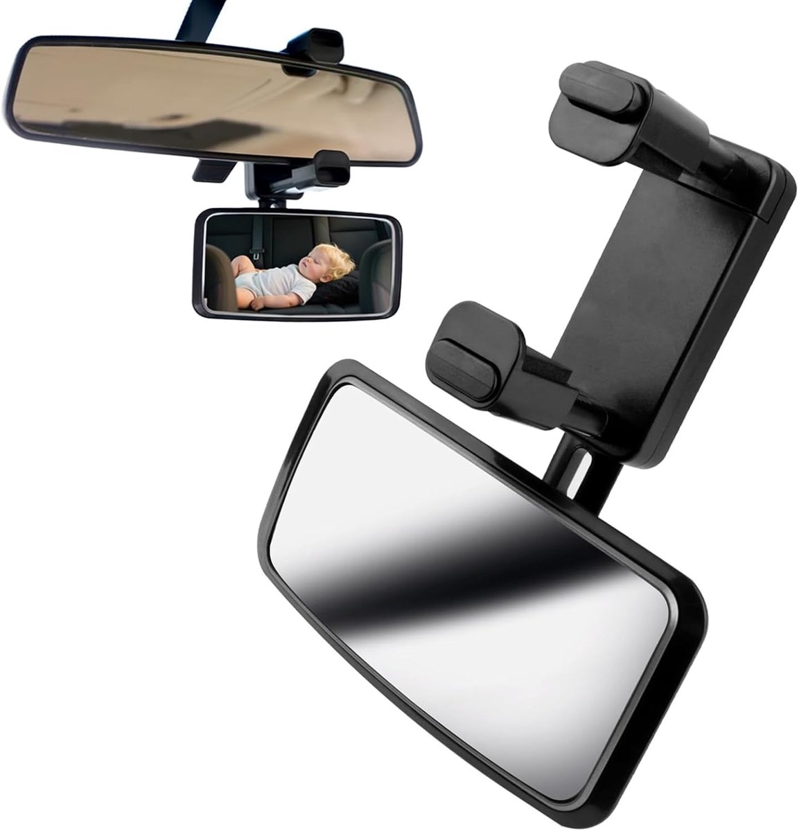SnelShoppen - Kinderen Achteruitkijkspiegel, 360 Graden Draaibaar en Kantelbaar, Veiligheid Spiegel voor Auto, Convex Ontwerp met Clip voor Meeste Aut