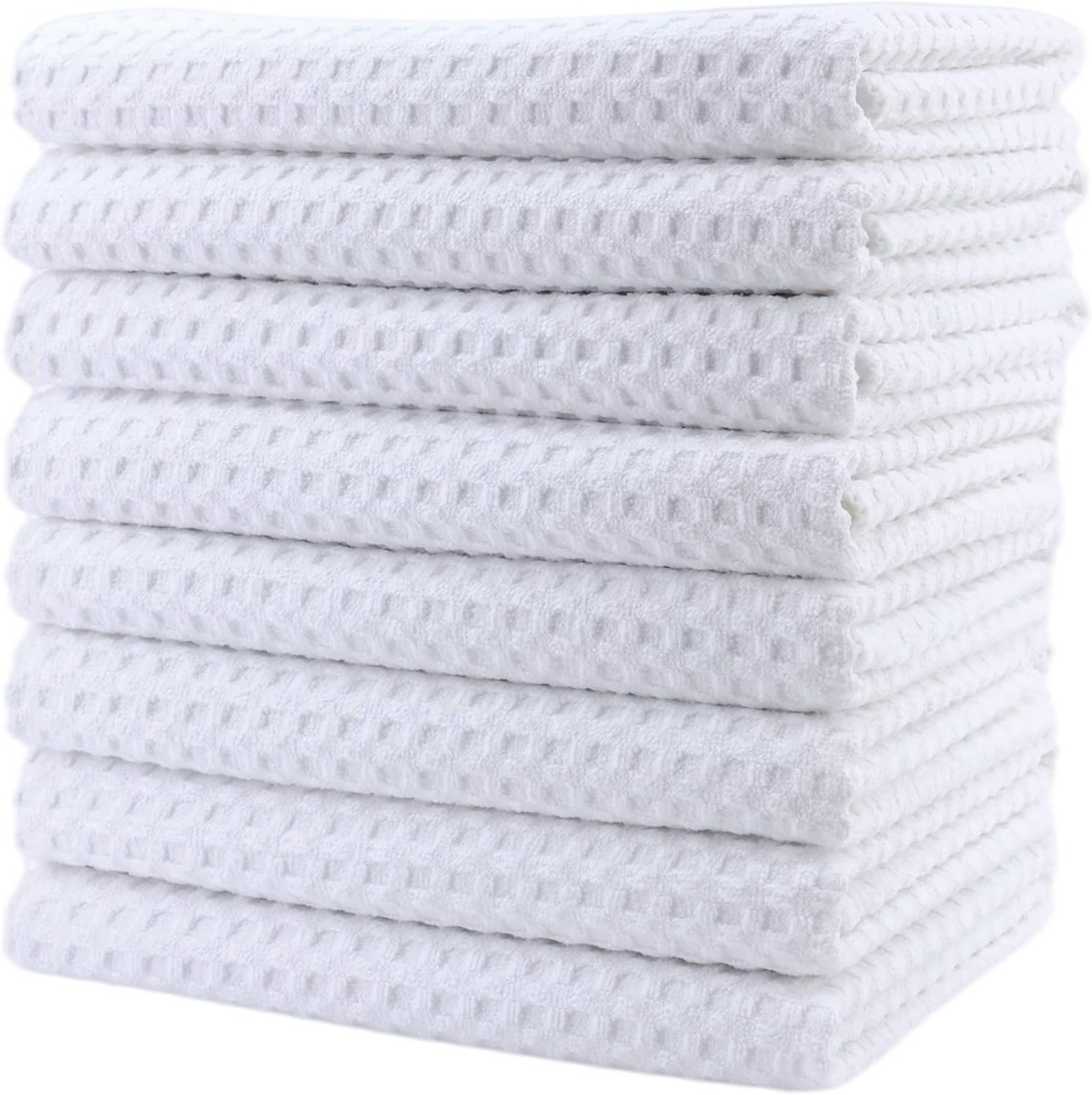 SnelShoppen - Ultra Premium Microfibre Keukenhanddoeken, Theedoeken, Wafelpatroon, 8 Stuks (40 x 71 cm, Wit) - Superzacht en Ultra-absorberend, Perfec