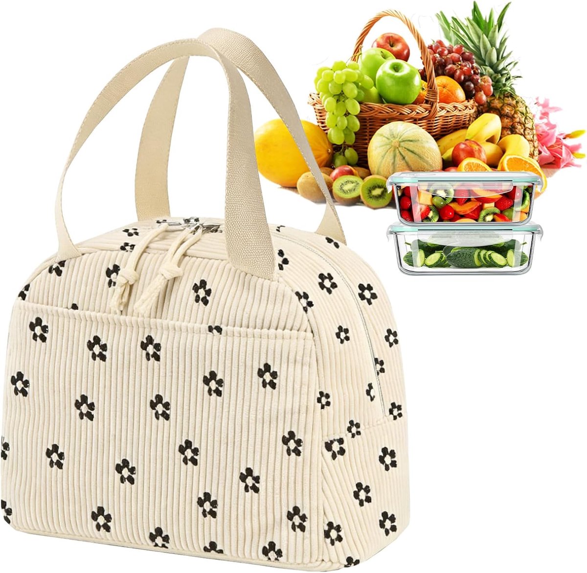 SnelShoppen - Geïsoleerde Lunchtas 9L - Herbruikbare Lunchbox voor Vrouwen - Koeltas met Verdeelde Opbergruimte - Beige - Ideaal voor Werk, School, Pi