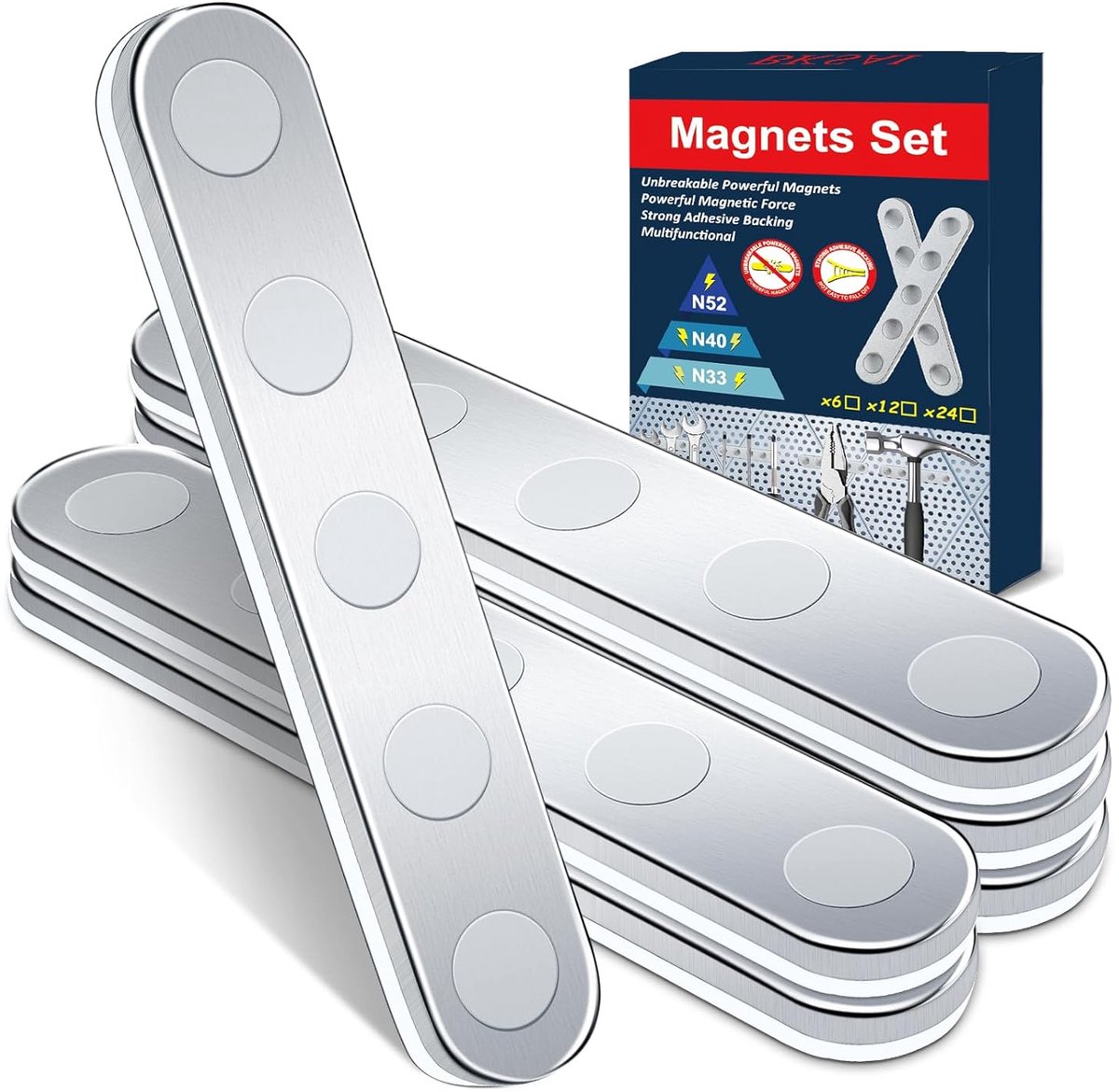 SnelShoppen - Pack van 6 Schokbestendige Magneten, Zelfklevende Sterke Magnetische Tape voor Plakken, Neodymium Magneten, 58 x 10 x 2 mm, Platte Magne