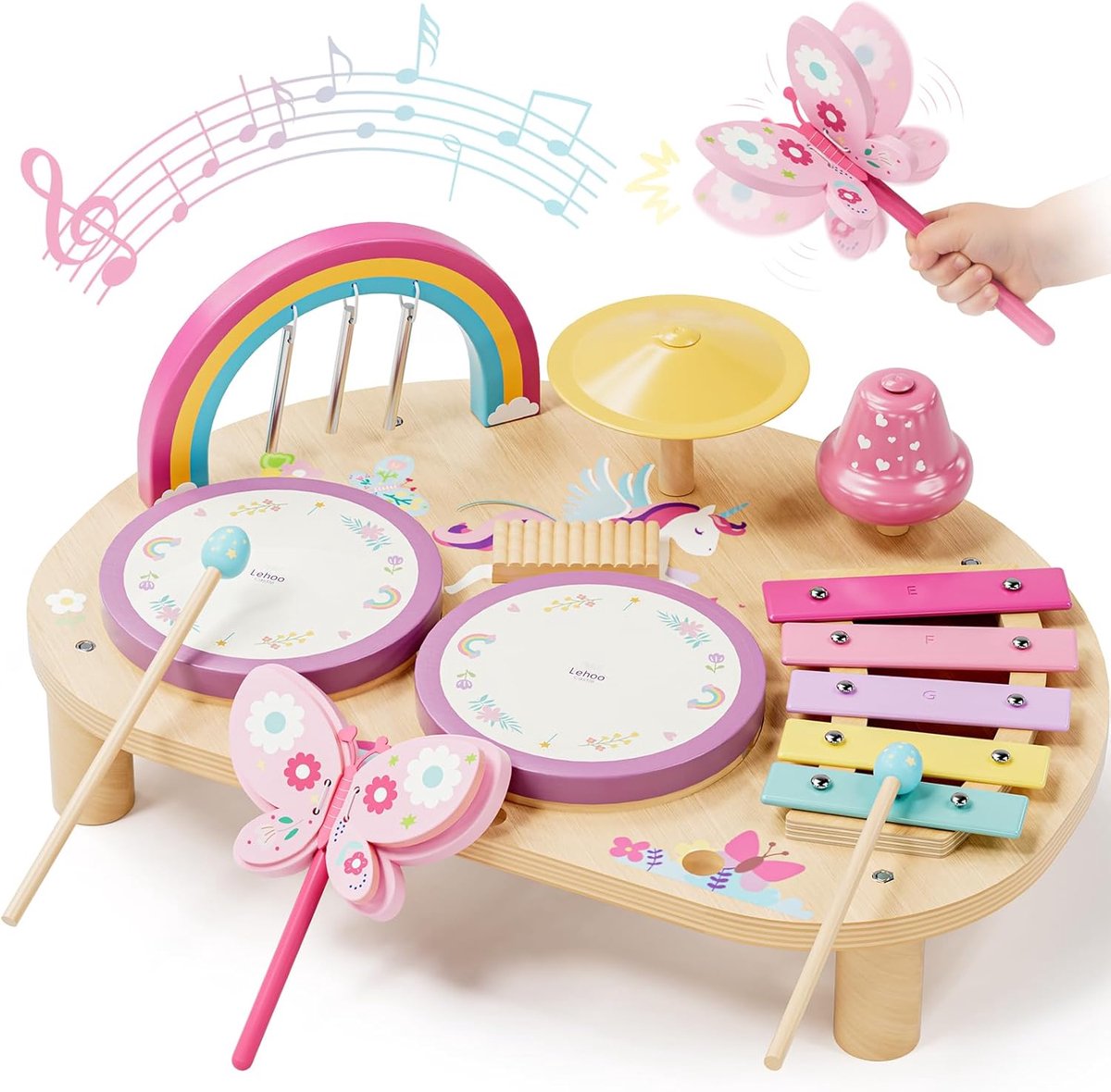 Thijox - Houten Montessori Drumset voor Kinderen 1-3 Jaar - Muziekinstrumenten inclusief Xylofoontrommel - Educatief Speelgoed voor Baby's en Peuters