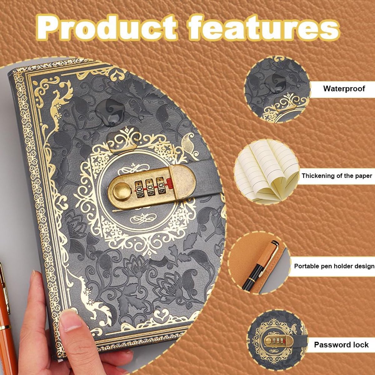 SnelShoppen - Dagboek met Slot A5 - PU Leer - 200 Pagina's Vintage Notitieboek - Grijs - Perfect voor Mannen en Vrouwen - Persoonlijk en Veilig