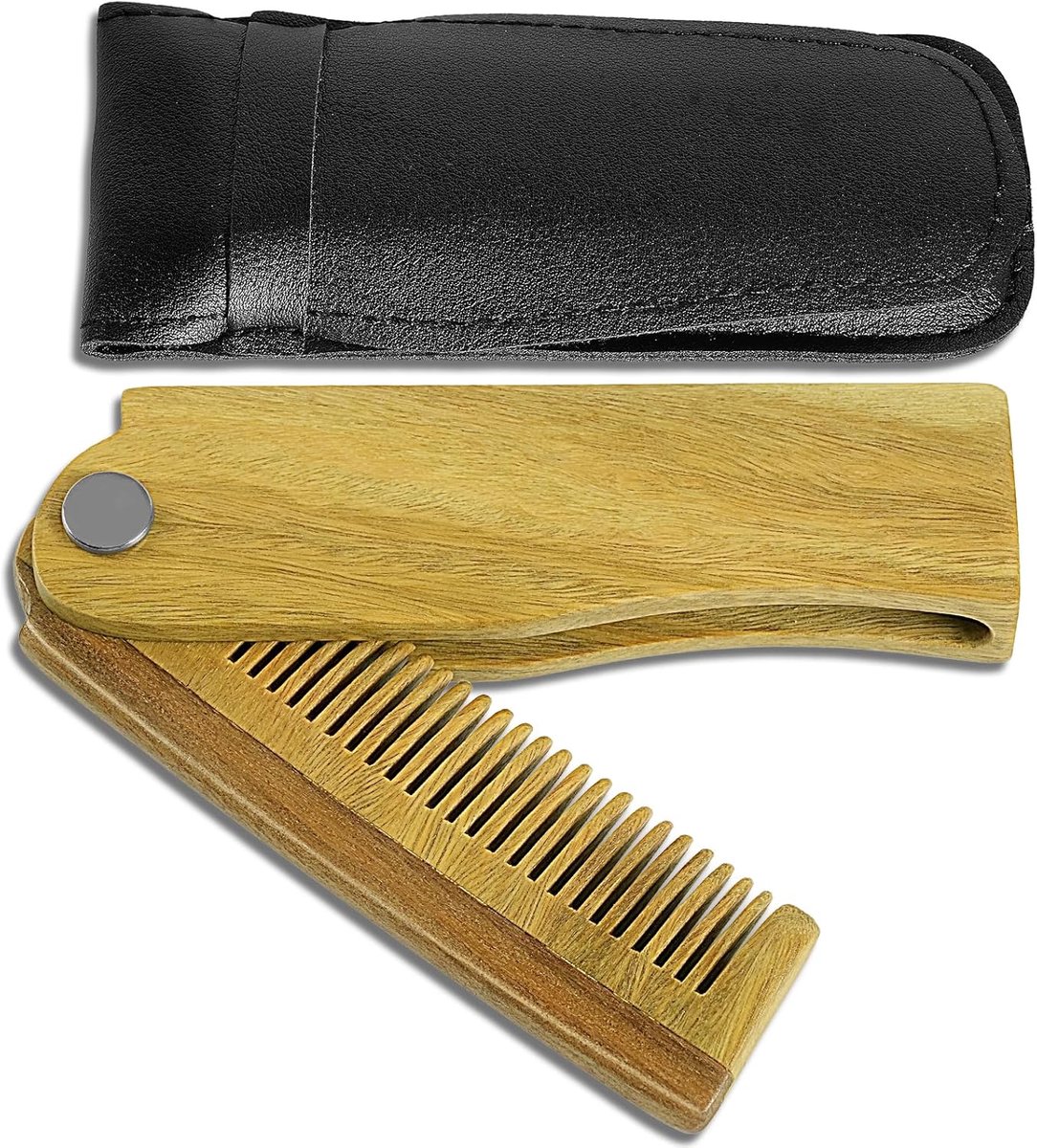 SnelShoppen - Vouwbare Haireborstel & Baardkam, Groene Sandelhout Kam met Opbergtas, Pocket Kam voor Kinderen en Volwassenen, Voor Baard, Haar en Snor