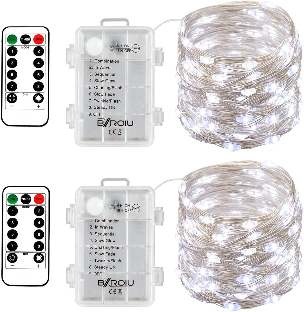 SnelShoppen - Set van 2 Fairy Lights - 5m Lange LED Sfeerverlichting met Afstandsbediening - 50 Micro LED Lampjes - Zilver Draad - Decoratie voor Slaa