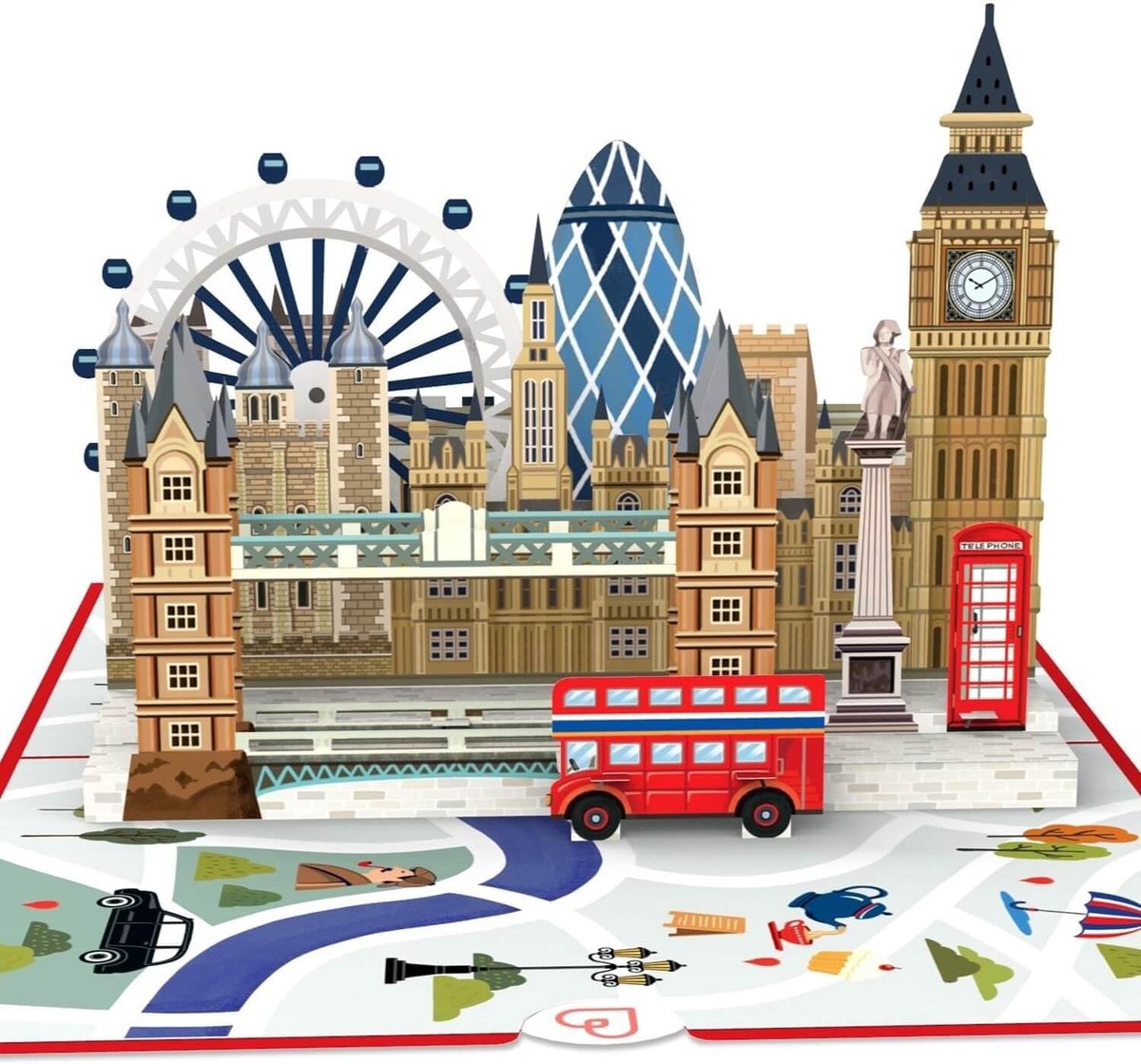 SnelShoppen - Papercrush Pop-up Kaart Londen - 3D Verjaardagskaart, Londen Reisvoucher voor Mannen en Vrouwen, Geldcadeau & Reisbudget voor Stedentrip