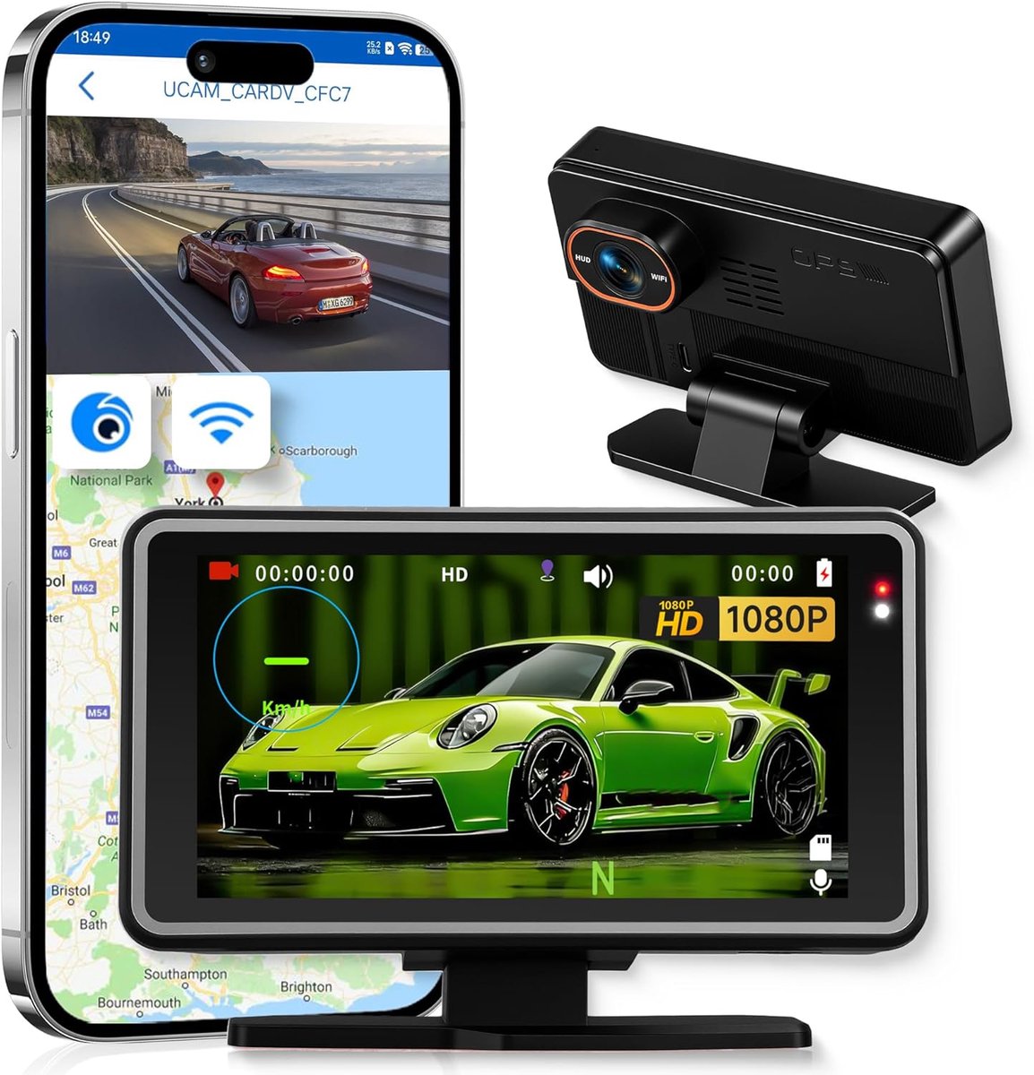 Thijox - WiFi Dashcam Auto met HUD Display, Full HD, Nachtzicht, Looprecording, 170° Groothoek, Compact en Draagbaar voor Veilig Autorijden