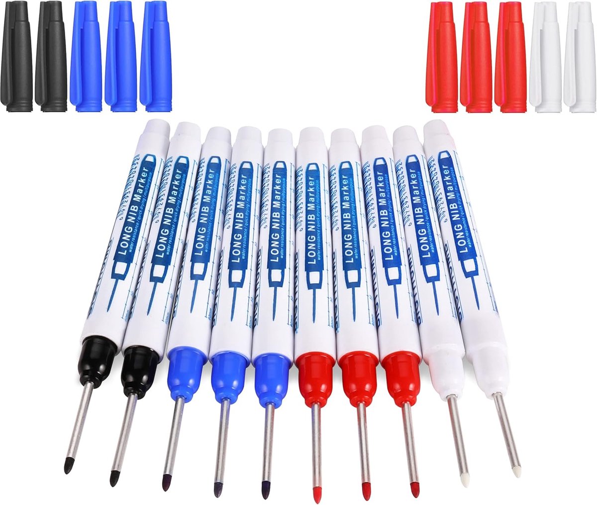 SnelShoppen - 10 Stuks Diepe Gaten Marker Carpenters Pen - 30mm Extra Lange Fijnpunt Permanente Markers - UNOLIGA Borehole Marker Tool voor Moeilijk B