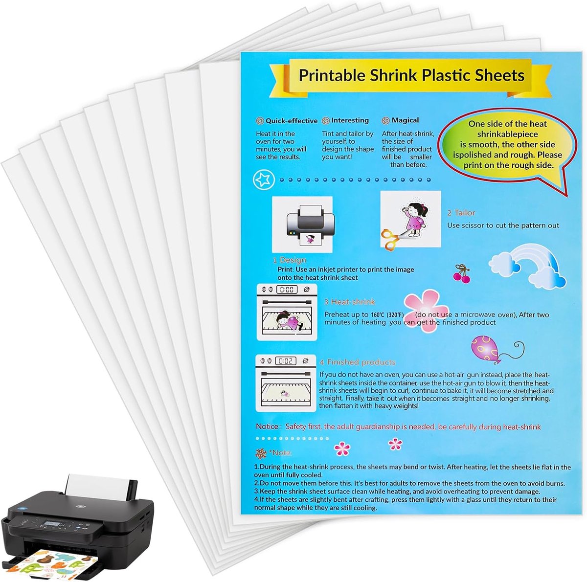 SnelShoppen - Shrink Film A4 Glanzend Wit Folie voor Creatief Knutselen, 10 Lege Geprinte Folies voor DIY Projecten, Ideaal voor Foto's en Decoraties