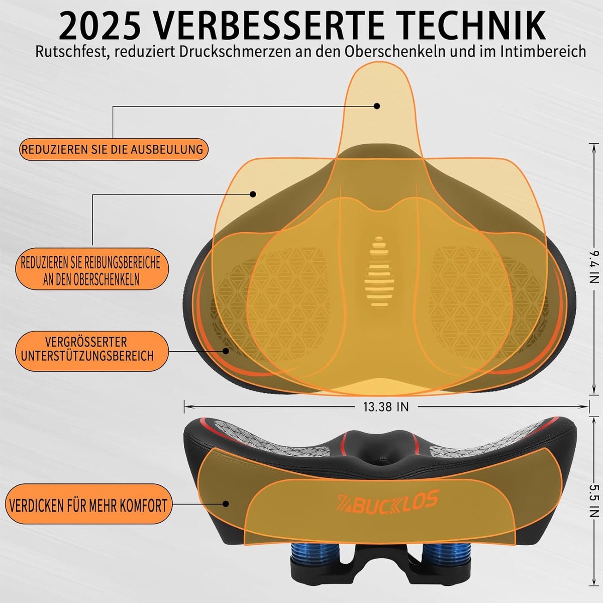 Thijox - Extra Groot Fietszadel voor Dames en Heren, Comfortabel en Breed, Ergonomisch Noseless Fietszadel met Zachte Schuimvulling voor Mountainbike,