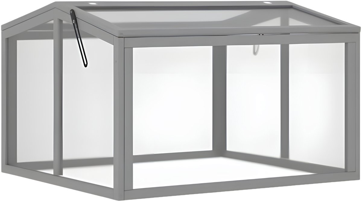 Kweekbak Kas met Deksel – Houten Broeikas van Polycarbonaat – Lichtgrijs