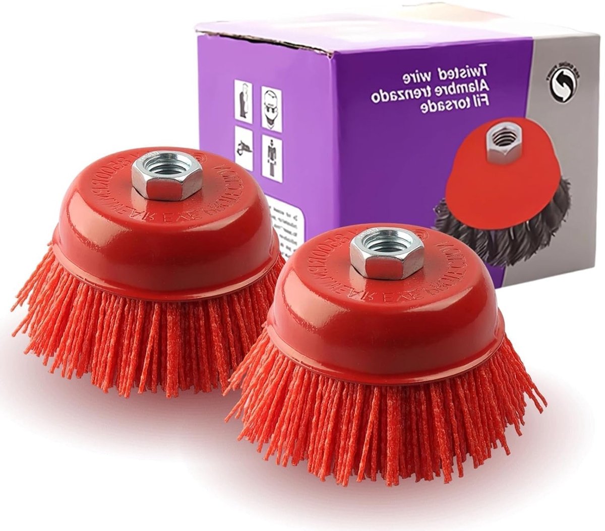 Set van 2 Potborstels voor Hoekslijper, Schuurborstel M14 Boor, 90 mm Diameter, Nylon Borstel voor Ontbramen, Roest- en Verfverwijdering, Tuinonderhoud en Klussen
