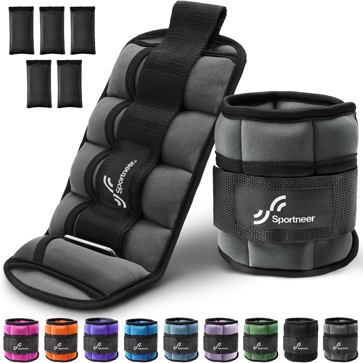 SnelShoppen - Sportneer Gewicht Manchetset 1-7 lbs - Verstelbare Enkel- en Polsgewichten - 2 Stuks - Donkergrijs - Ideaal voor Fitness, Thuistraining,
