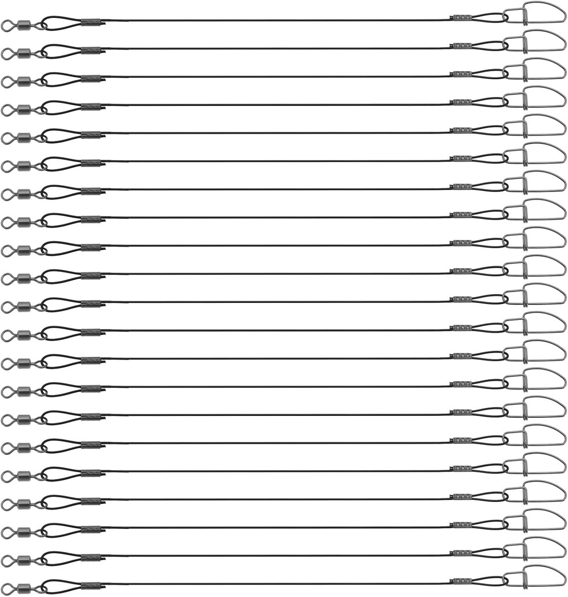 SnelShoppen - 30pcs Vissnoer Leiders 45kg/100lb 50cm RVS Anti-Bijt Vissnoer met Swivels en Snaps voor Zoet- en Zoutwater Vissen