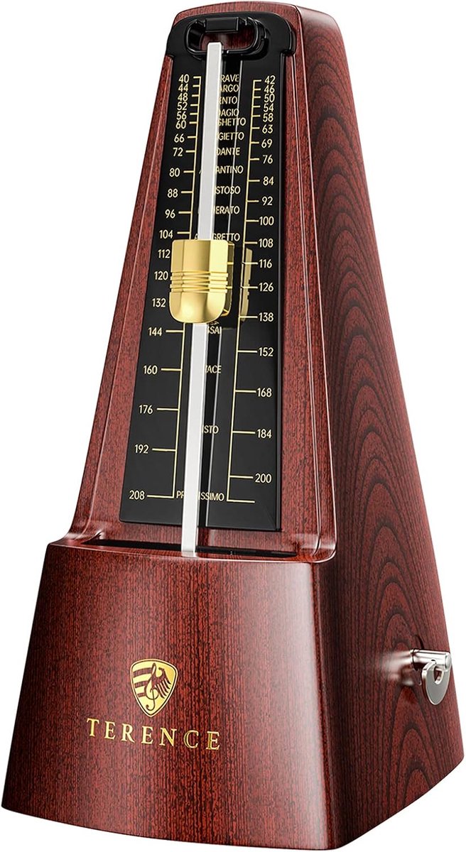 Thijox - Mechanisch Metronoom voor Gitaar, Bas, Piano, Viool - Nauwkeurige Traditionele Piramide Metronoom - Walnootkleur - Ideaal voor Beginners, Vol