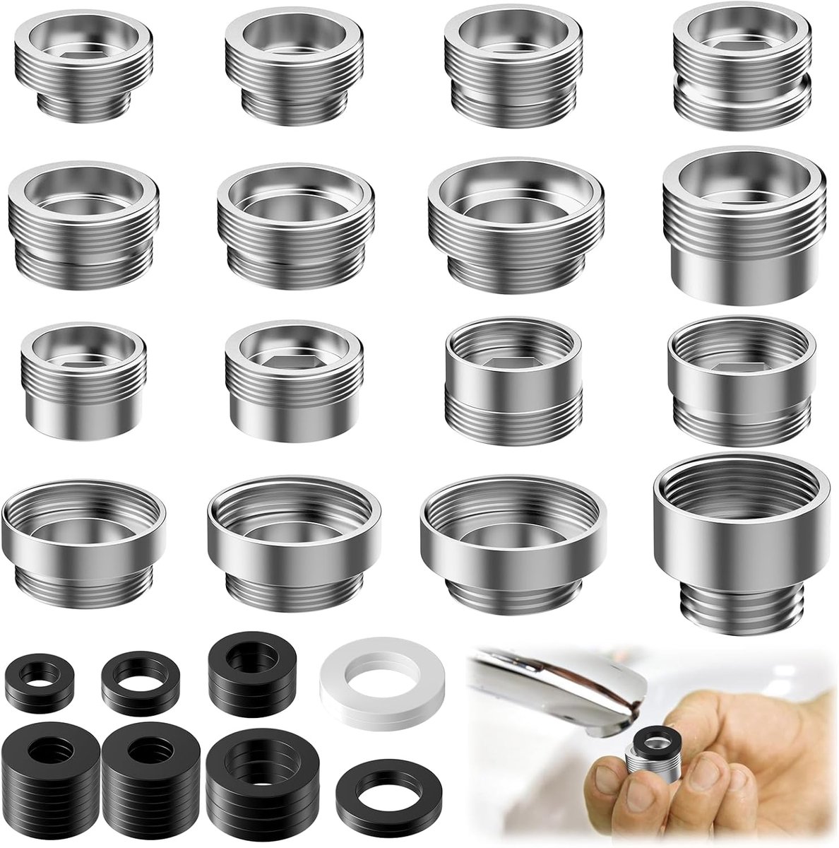 SnelShoppen - 16pcs Water Tap Adapter Set M22 met Rubber Seals - Water Tap Thread Adapter voor Tuin, Keuken en Workshop - Hoogwaardige Koper Verbindin