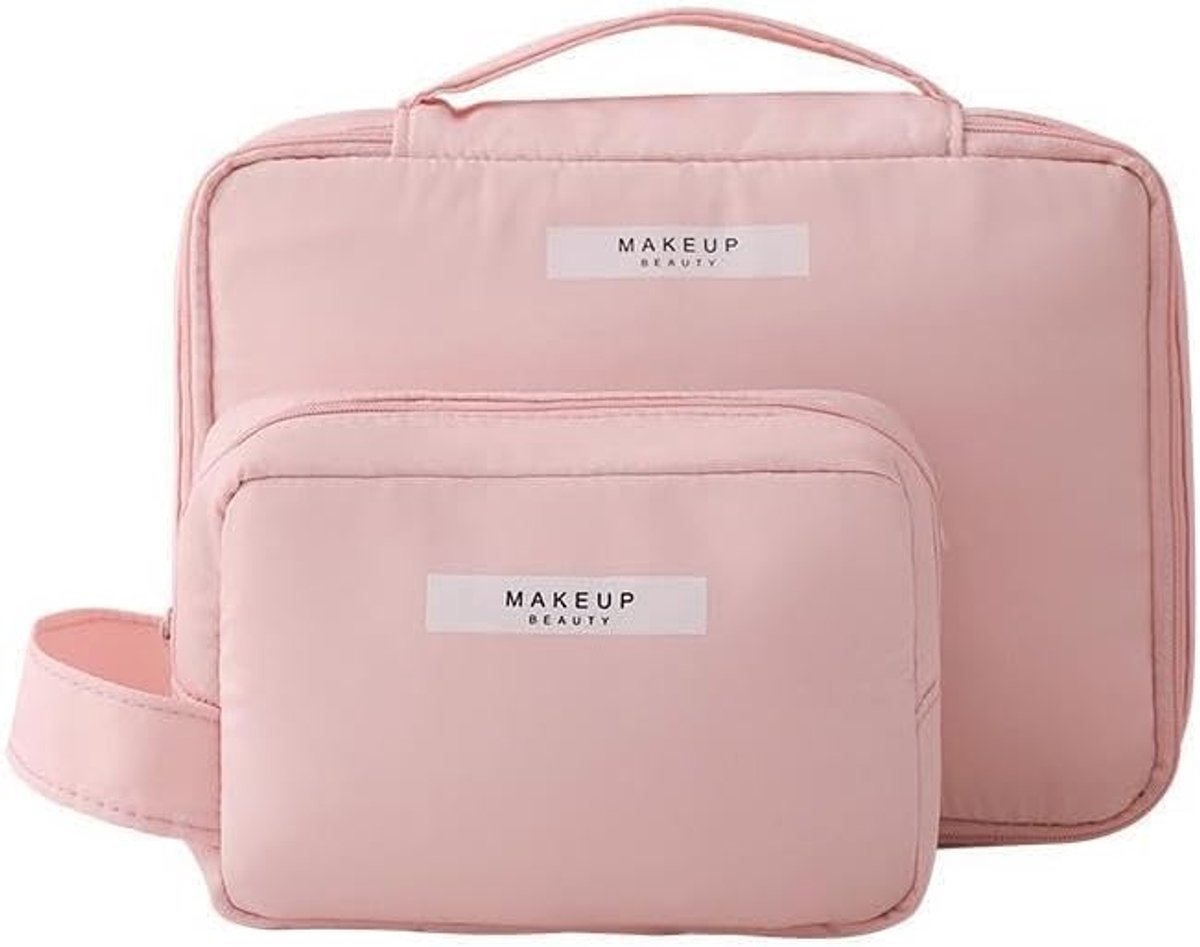 SnelShoppen - Aucuu Dubbellaagse Cosmetica Tas - Reis Toilettas - Make-up Organizer - Waterdichte Outdoor Tas - Roze - Geschikt voor Make-up, Toiletta