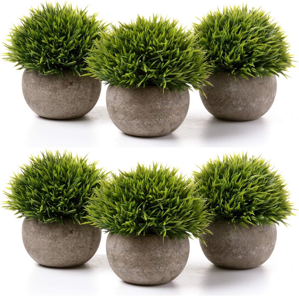 SnelShoppen - Set van 6 Grass Green Kunstplanten voor Binnen - Onderhoudsvrije Mini Planten in Pot voor Kantoor, Bureau en Huiskamer - Decoratie voor