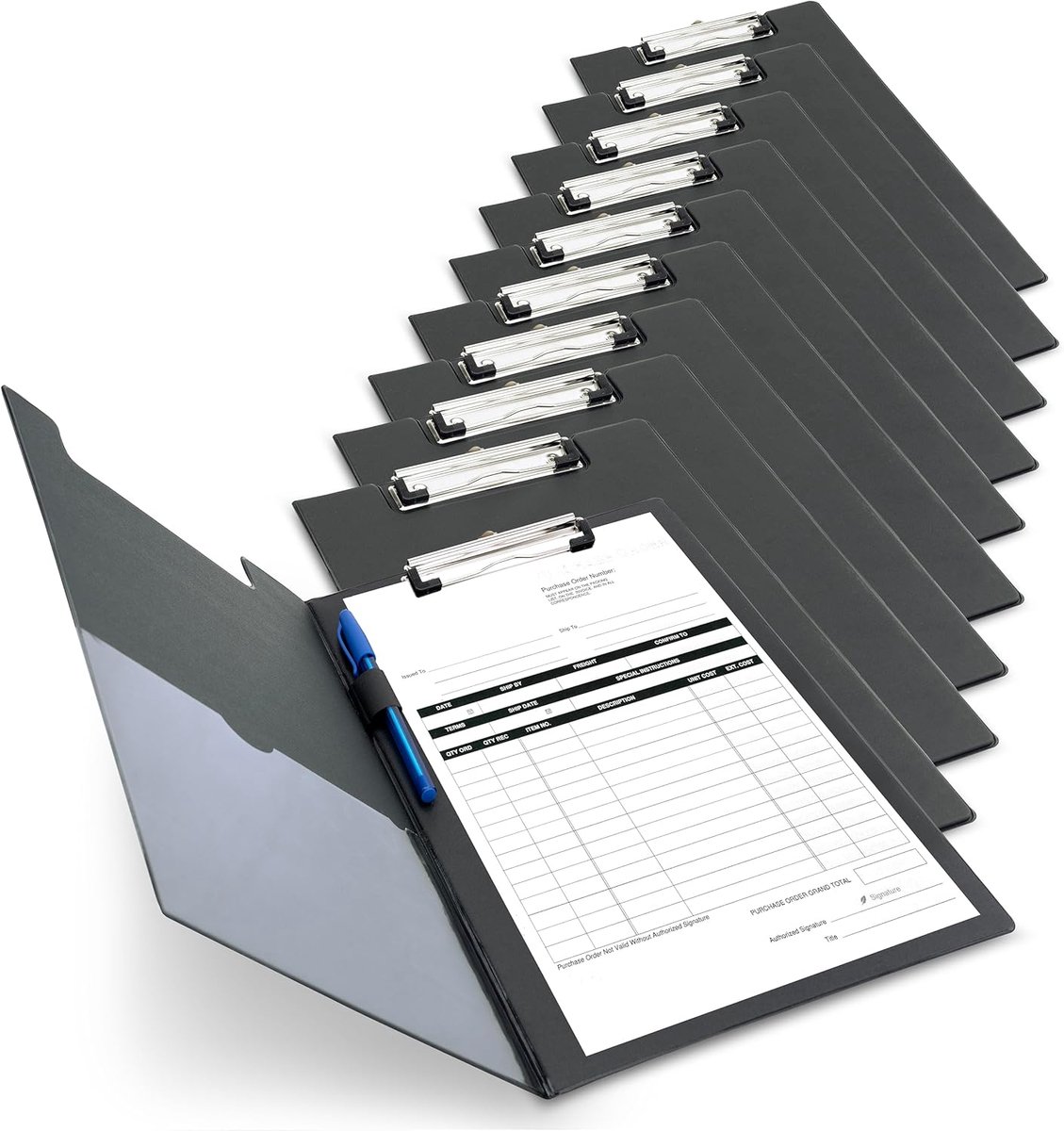 SnelShoppen - 10 Stuks A4+ Clipboard Mappen, Zwart, Duurzaam PVC, Ideaal voor Kantoor, Op Locatie, en Op Reis