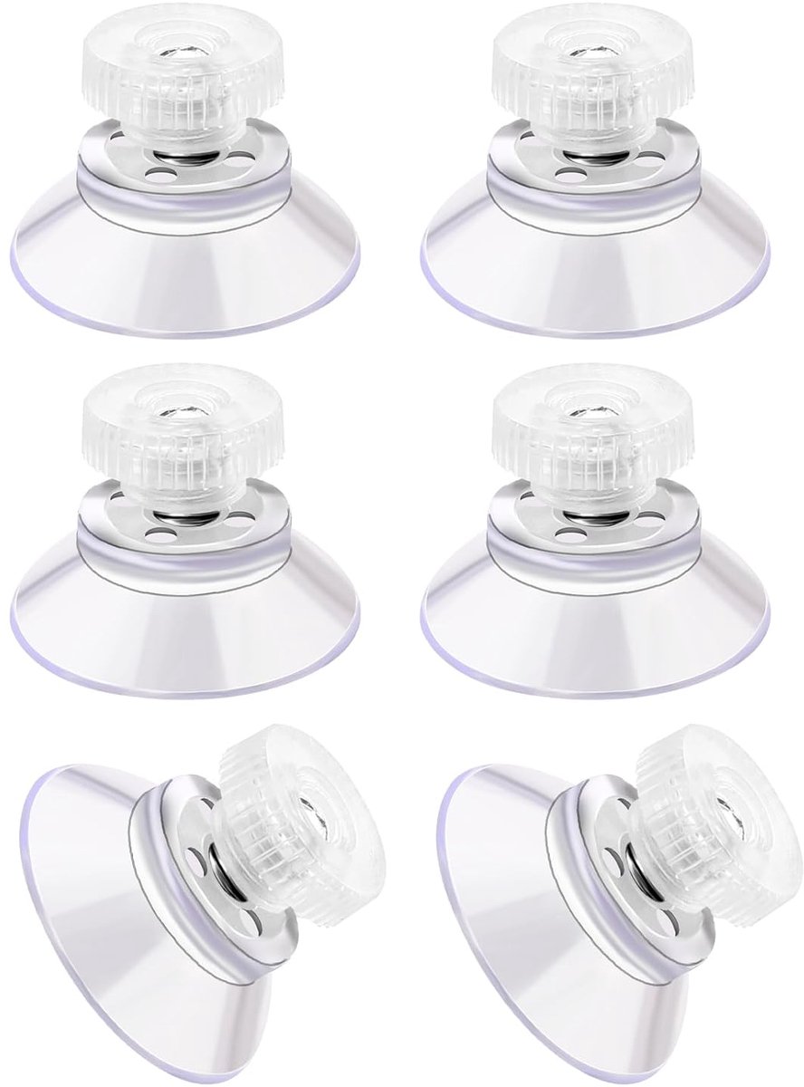 SnelShoppen - Set van 6 sterke zuignappen met schroefdraad en geknurlde moer, transparante PVC zuignappen voor ramen, glas, rubber, 25 mm diameter, ve