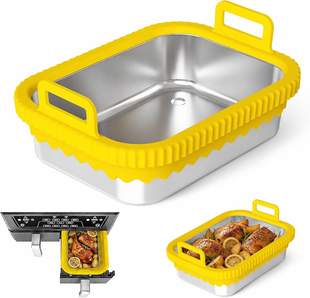 SnelShoppen - Airfryer Accessoires Glazen Vorm met Deksel en Afneembare Handgrepen, Hittebestendig en Krasbestendig, Ideaal voor Gezond Koken in de Ke
