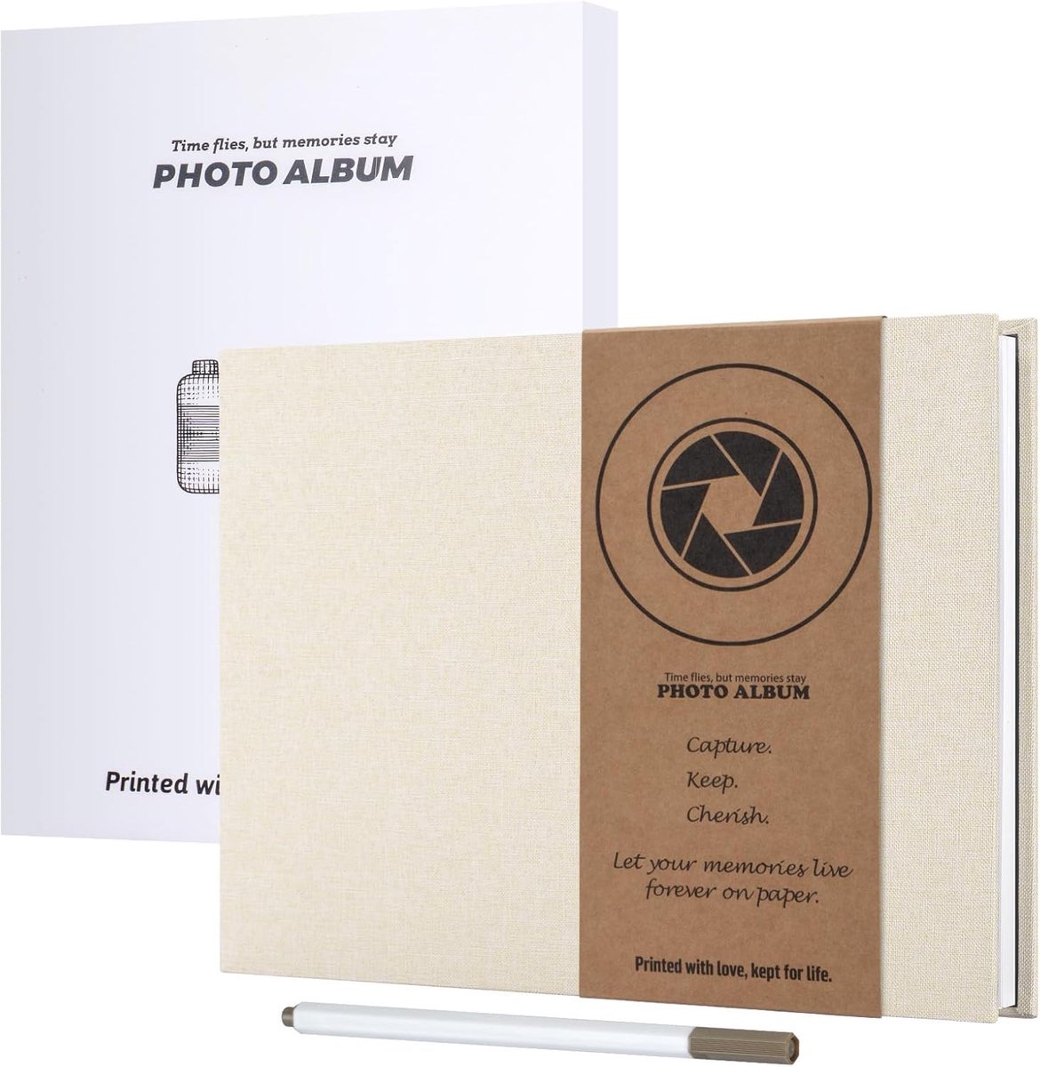 SnelShoppen - Self Filling Fotoalbum 30x22 cm met 40 Pagina's - Zelfklevende Foto Boek voor Baby, Familie, Verjaardag, Huwelijk, Beige