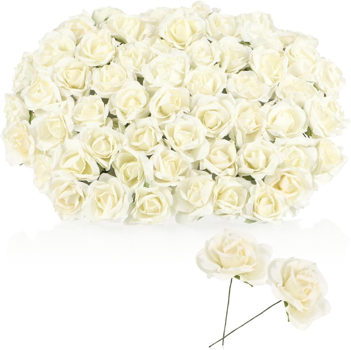 SnelShoppen - 60 Papieren Bloemen, 10 Boeketten van 6 Witte Decoratieve Rozen voor Tafelversiering, Bruiloften, DIY Projecten, Wreaths, Feestdecoratie