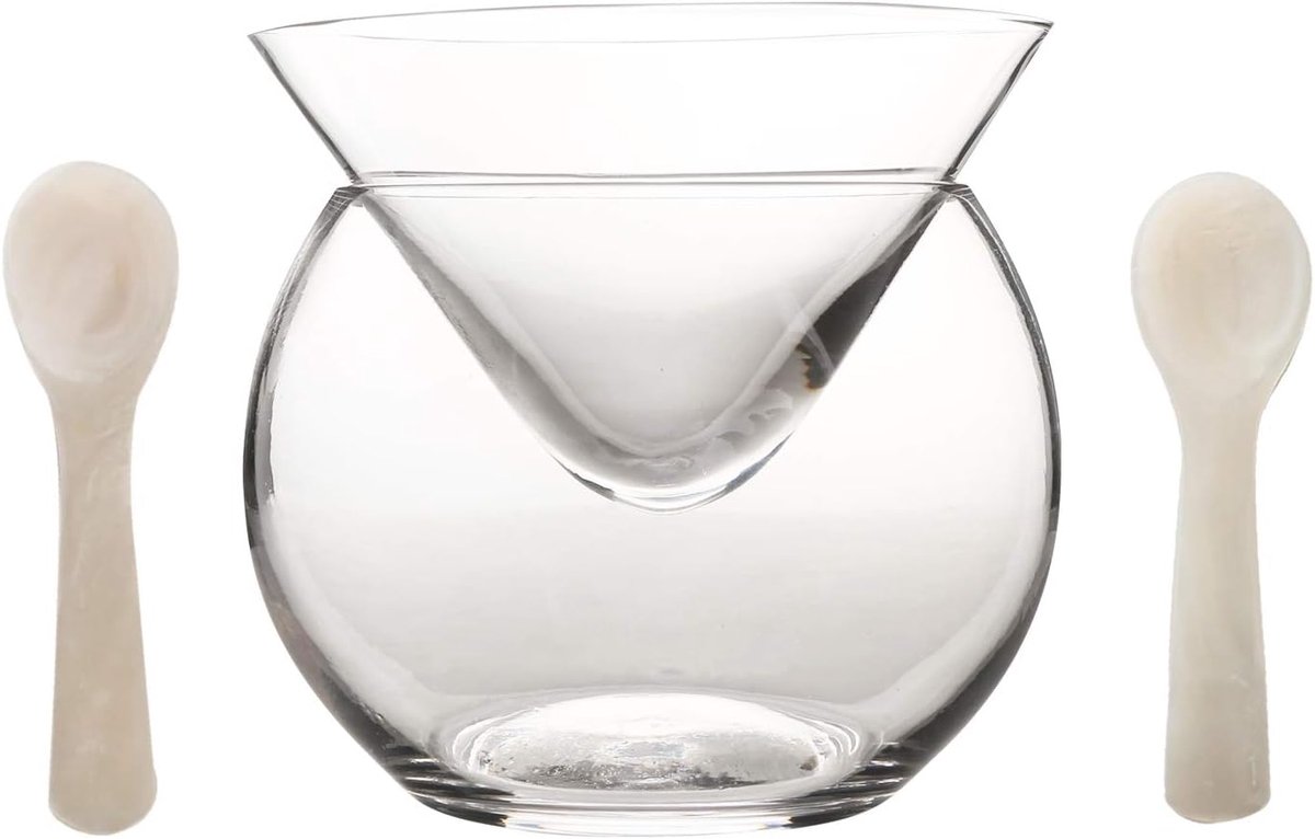 SnelShoppen - Caviar Chiller Server Set met 2 Moeder van Parel Lepels - 10.7 cm Diameter - Perfect voor Martini, Wijn, Cocktails - Geschikt voor Feest