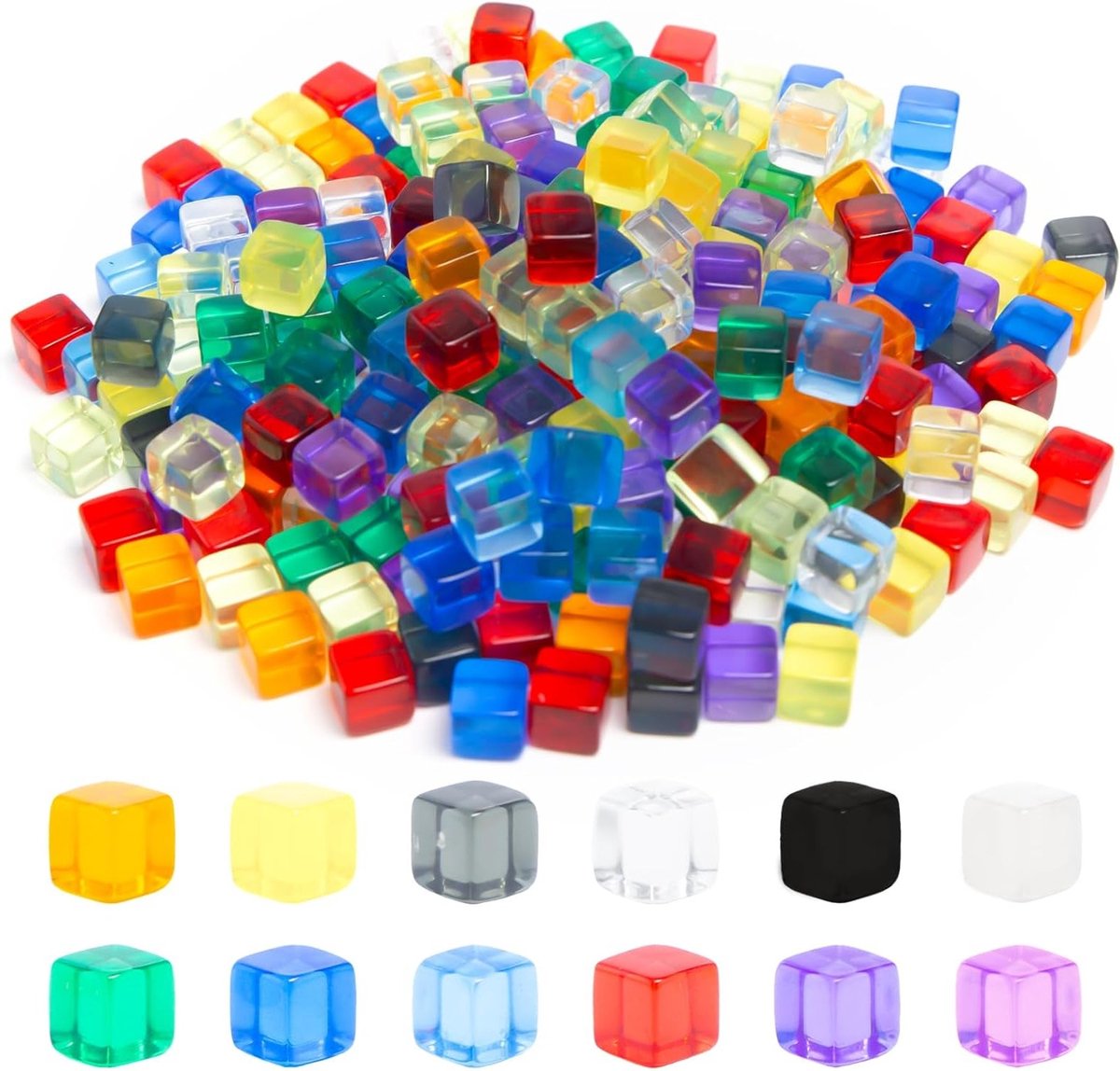 240 Stuks Lege Dobbelstenen 8mm Doorzichtig 6-Zijdig Acryl Set met Trekkoordzakken voor Creatieve Spellen en DIY Projecten in 12 Kleuren