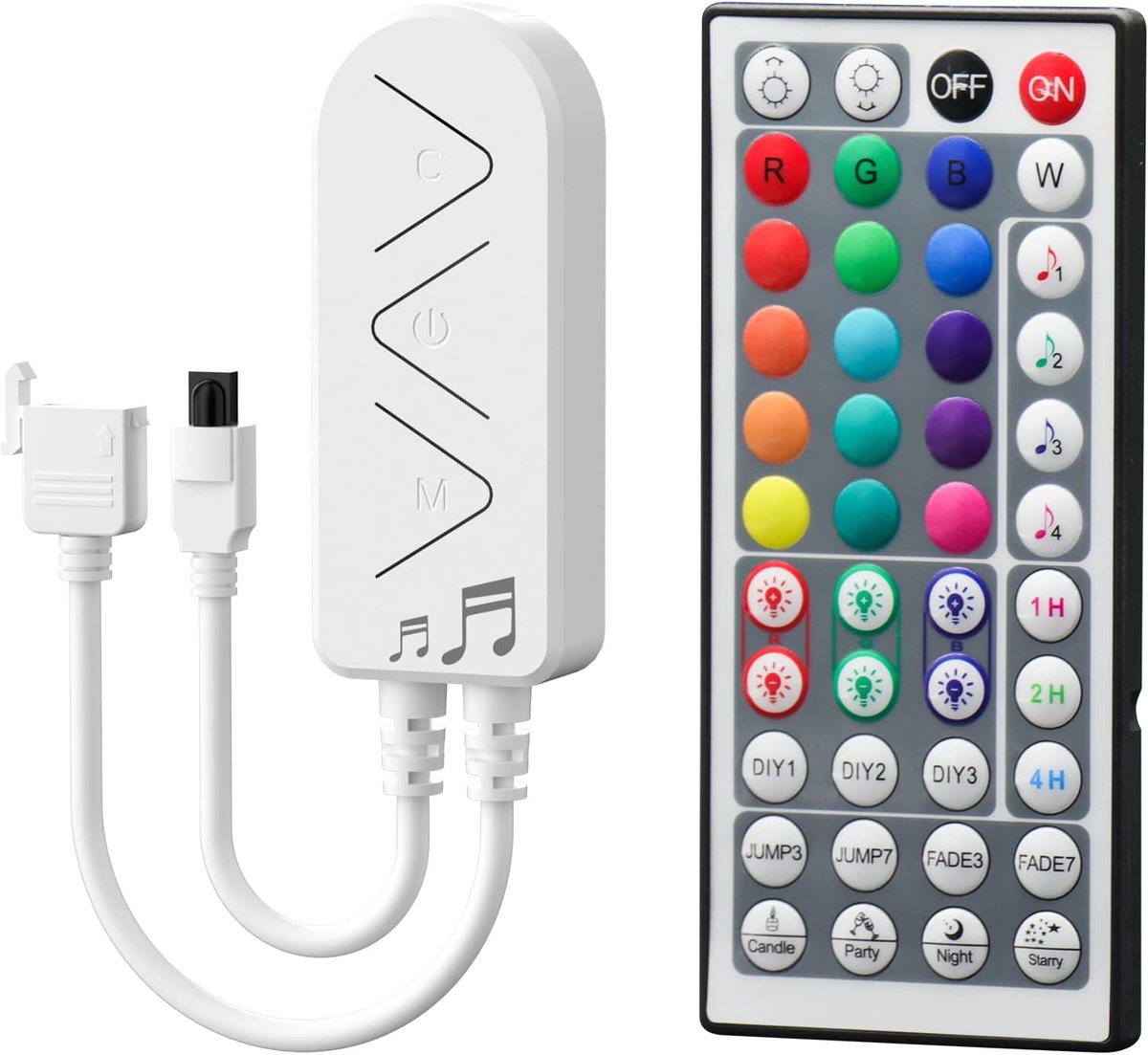SnelShoppen - RGB LED Controller met 44 Knoppen, IR Afstandsbediening voor RGB LED Strips 5050 & 3528, Smart App Control, 16 Miljoen Kleuren, Music Sy