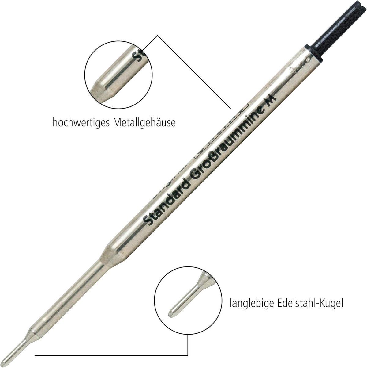 SnelShoppen - 2 x Ballpoint Pen Vullingen G1 Groot Formaat, M (Medium) Lijnbreedte, Zwart, Indelible, ISO 12757-2, Geschikt voor Standaard Balpennen