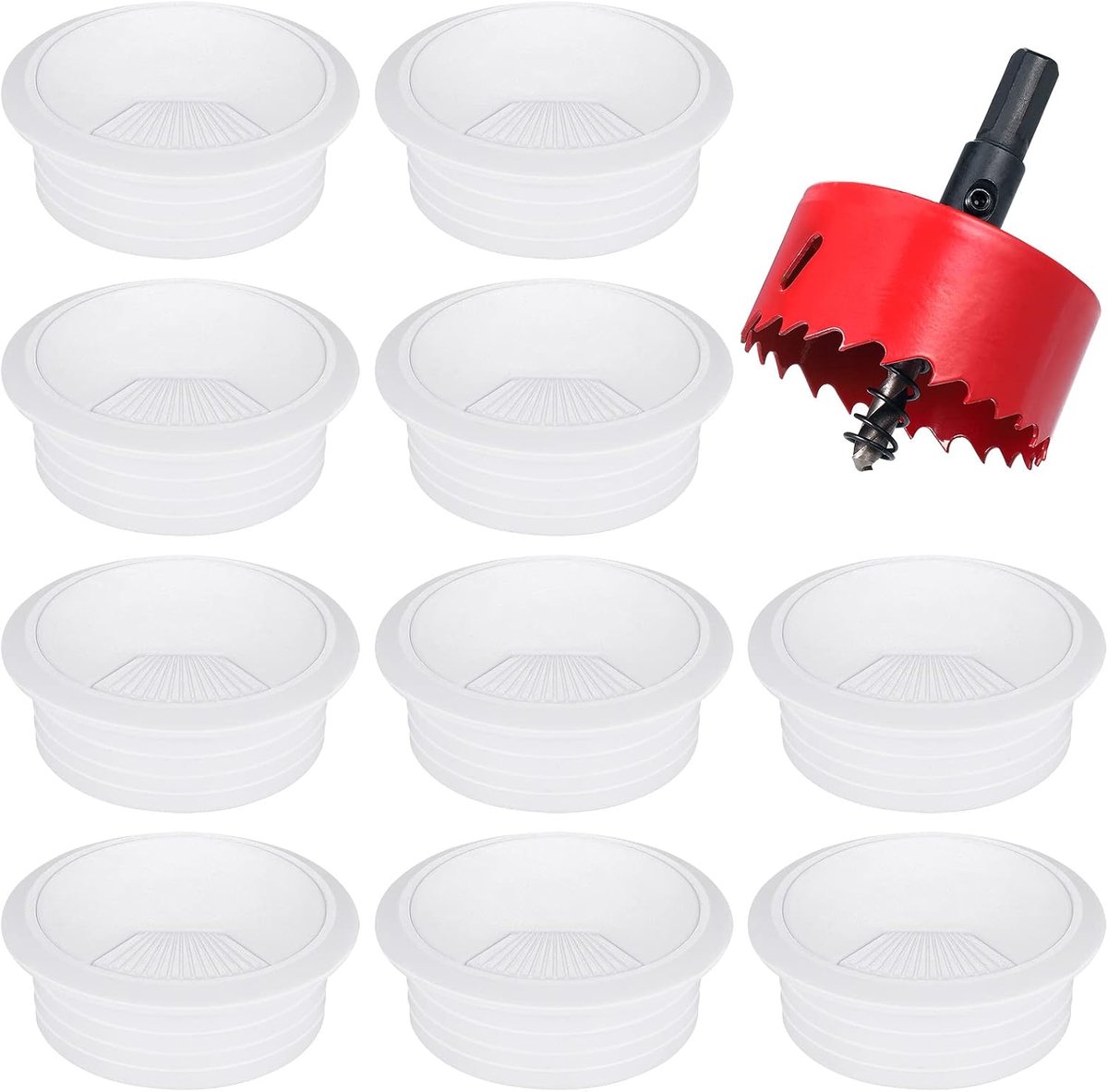 SnelShoppen - 10x Desk Grommet Wit Tafel Kabel Grommet 60mm met Lochzaag - Ronde Kabeldoorvoer voor Thuis en Kantoor, Kabel Organiser