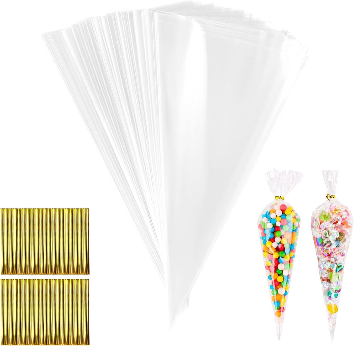 SnelShoppen - 200 Snoepzakjes met 120 Gouden Twist-Zakjes voor Verjaardag, Bruiloft, Kerstfeest, Feestdagen, Cadeaus, Decoratie
