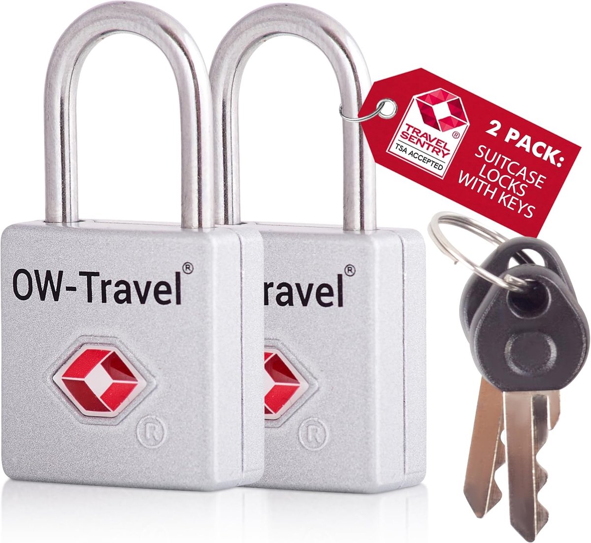 SnelShoppen - TSA Hangslot Met Sleutel - Luggage Lock - Koffer Slot - Zilver - 2 Stuks - Veiligheidsslot voor Koffer, Rugzak, Sporttas en Gereedschaps