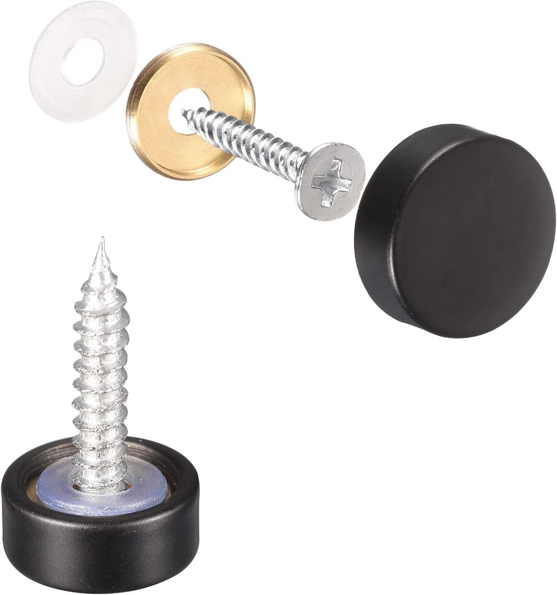 SnelShoppen - 10 Stuks Spiegelschroeven 12mm Messing Decoratieve Bevestigingsschroeven voor Spiegels Tafels Badplaten Kasten Glasplaten Zwart