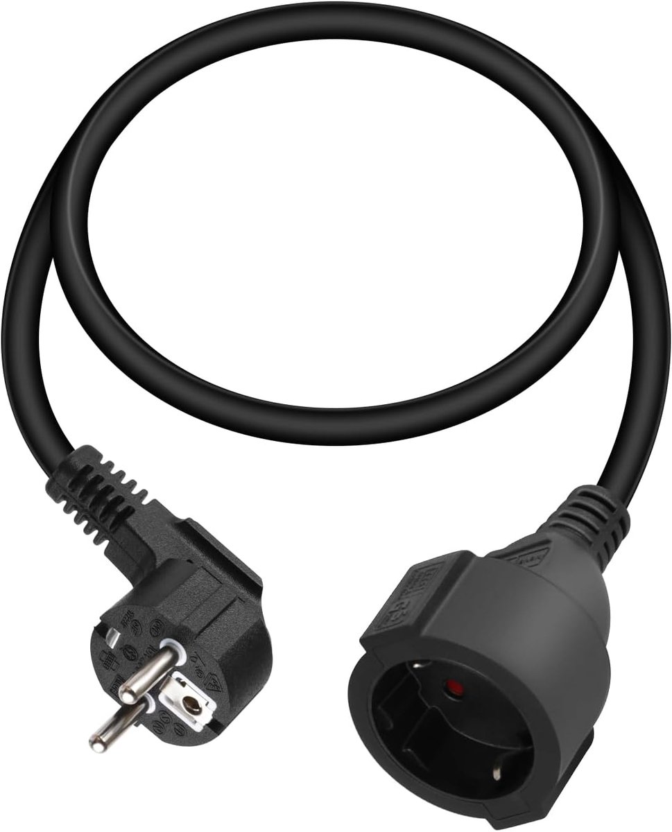 SnelShoppen - Schuko Verlengsnoer 90° Hoek 3G1.5 mm² met Stekker en Bushing, Grondverbonden Zwart, Korte Verlengkabel voor Thuis, Tuin en Camping