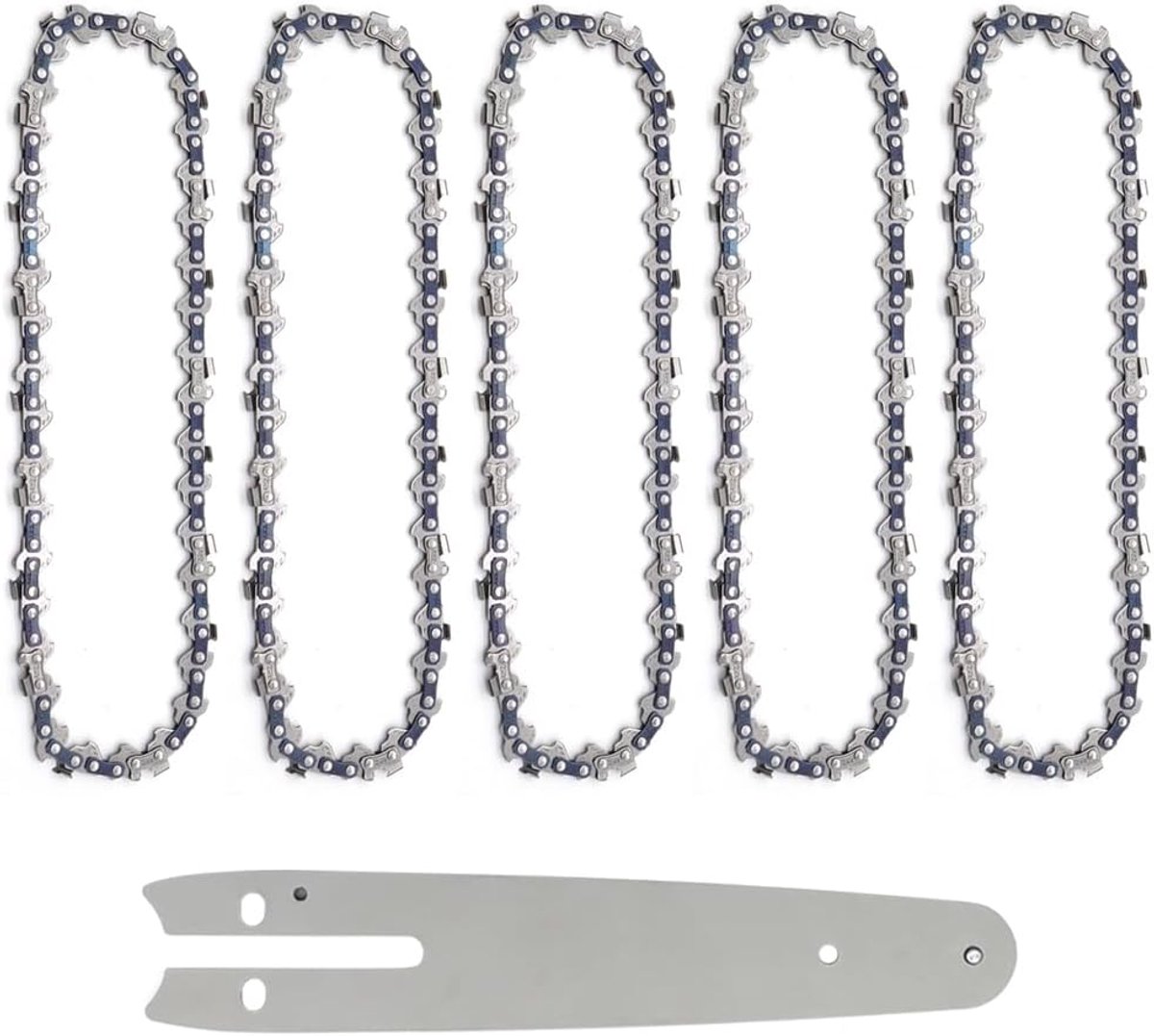SnelShoppen - 5pcs Mini Chainsaw 6 Inch Ketting met 6 Inch Kettingzaag Gidsbalk Vervangende Zaagketting voor Handheld Mini Chainsaws, Duurzaam Mangane