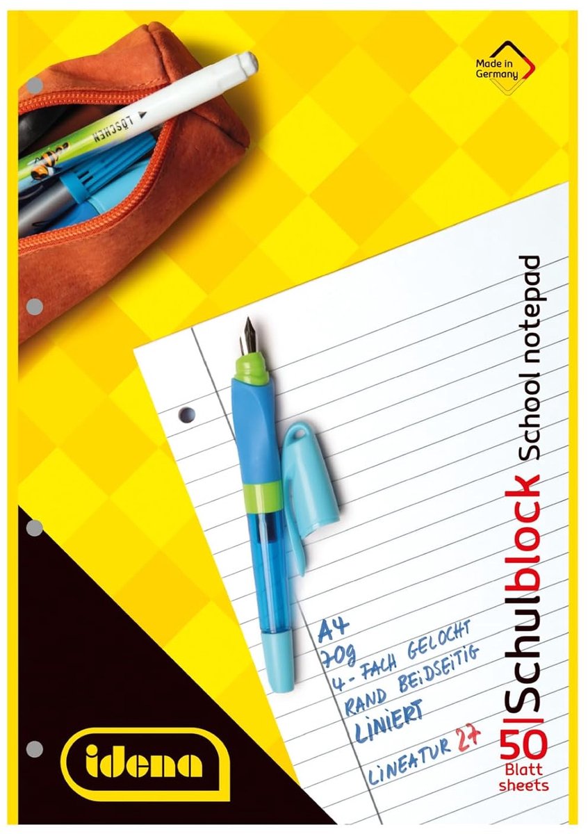 SnelShoppen - Schoolblok DIN A4, 50 Vel, 70 g/m² Gelinieerd en Perforated, Ideaal voor School, Notities, Thuiswerk, Kantoor, Kleur: Wit