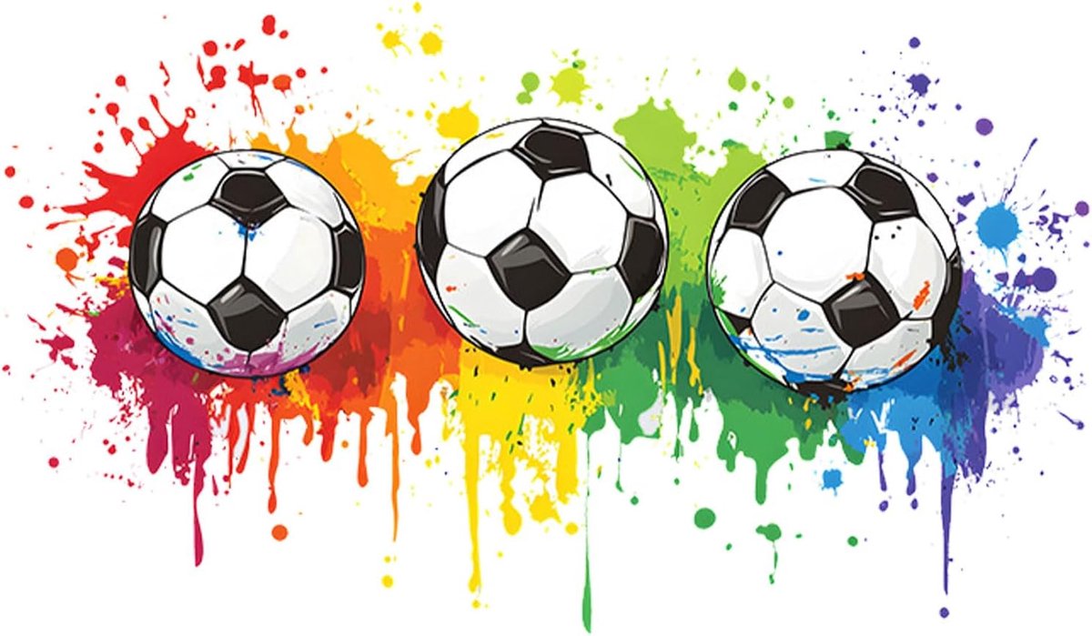 SnelShoppen - 3D Muursticker Voetbal Muurtattoo Aquarel Kleurrijk Met Verfspuiteffect - Modern Sport Behang Voor Kinder- en Tienerkamer - 58x33 cm - V