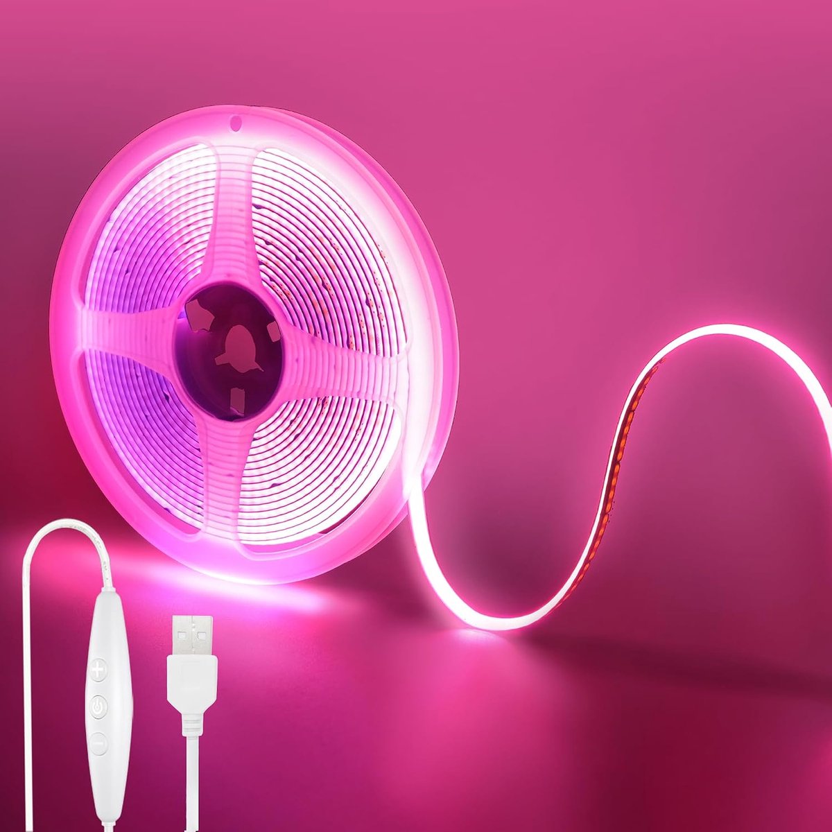 SnelShoppen - Dimbare 5V USB COB LED Strip 2M - 320LED/M - Roze - 8mm Breed - Niet Waterproof IP20 - Perfect voor Interieur DIY Decoratie