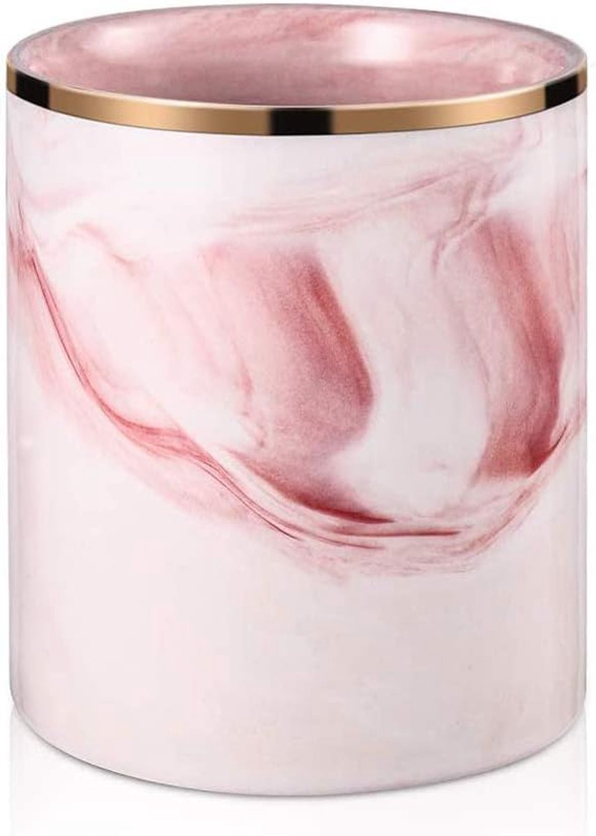 SnelShoppen - Marble Makeup Brush Holder - Cosmetic Storage Box Organizer - Desk Pen Holder - Roze Keramiek - Elegant Design voor Kantoor & Make-up
