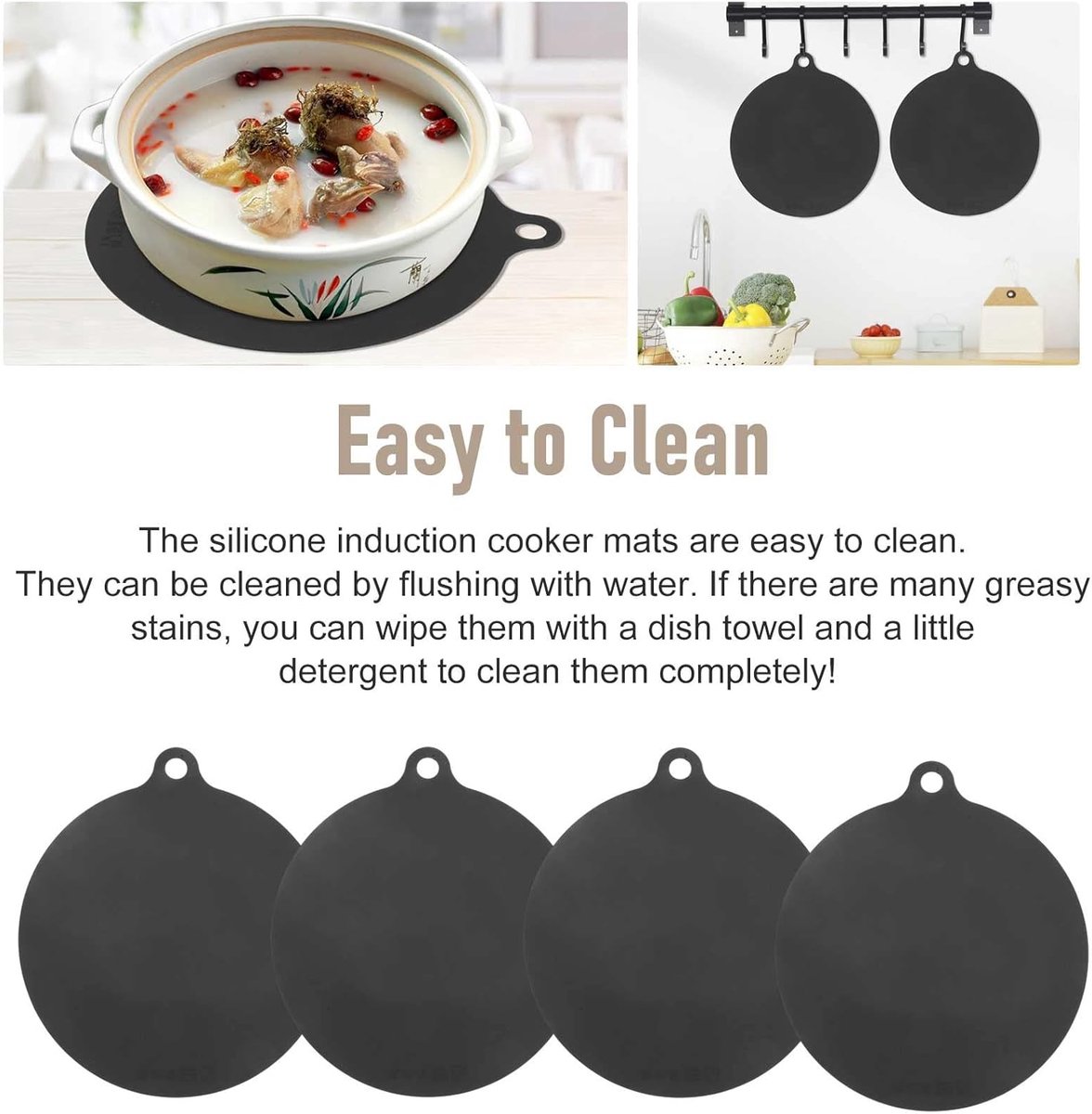 SnelShoppen - Set van 5 Inductiekookplaat Beschermmatten - Antislip Silicone Kussen - Krassen Bescherming - Hitte Isolerende Mat - Zwart - Keuken Acce